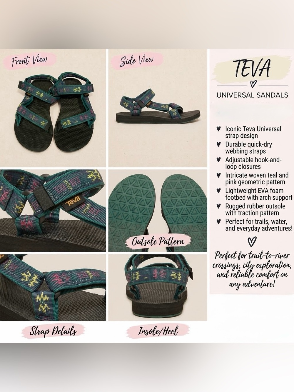 Teva Universal Sandals Geometric Strap Sandals in Green & Black